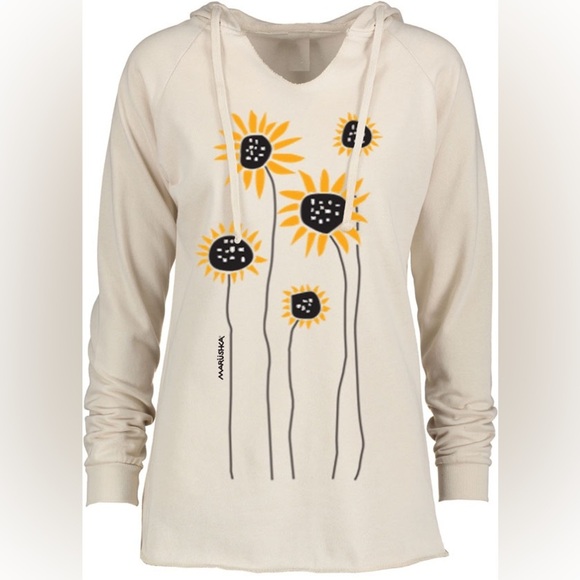 Marushka Tops - Marushka Boho Artsy Sunflower Graphic Notch Neck Hoodie Size Medium